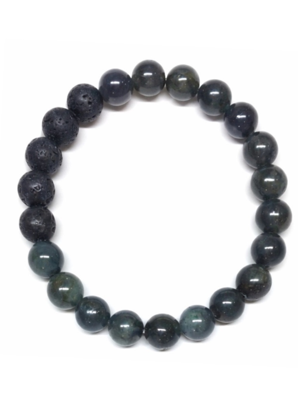 Lava Stone & Moss Agate 8mm Beaded Stretch Bracelet | Diffuser Yoga